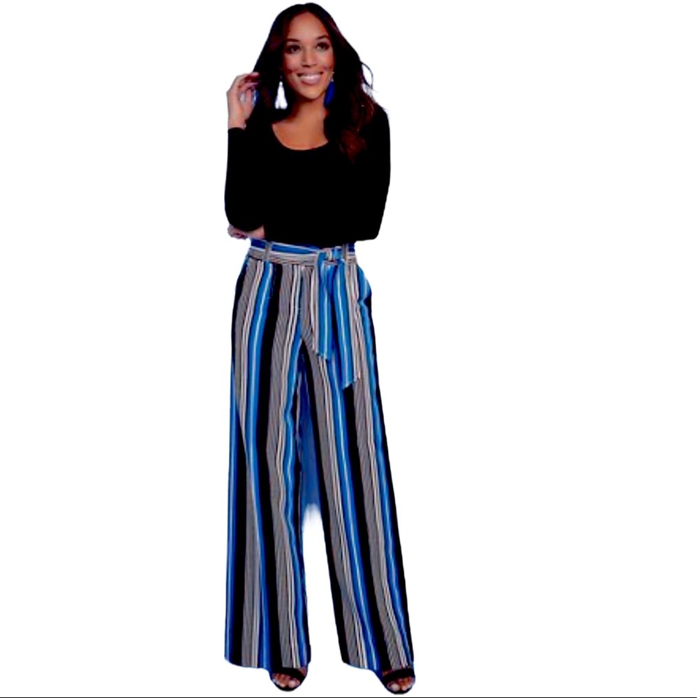 Striped blue back palazzo casual wide pants